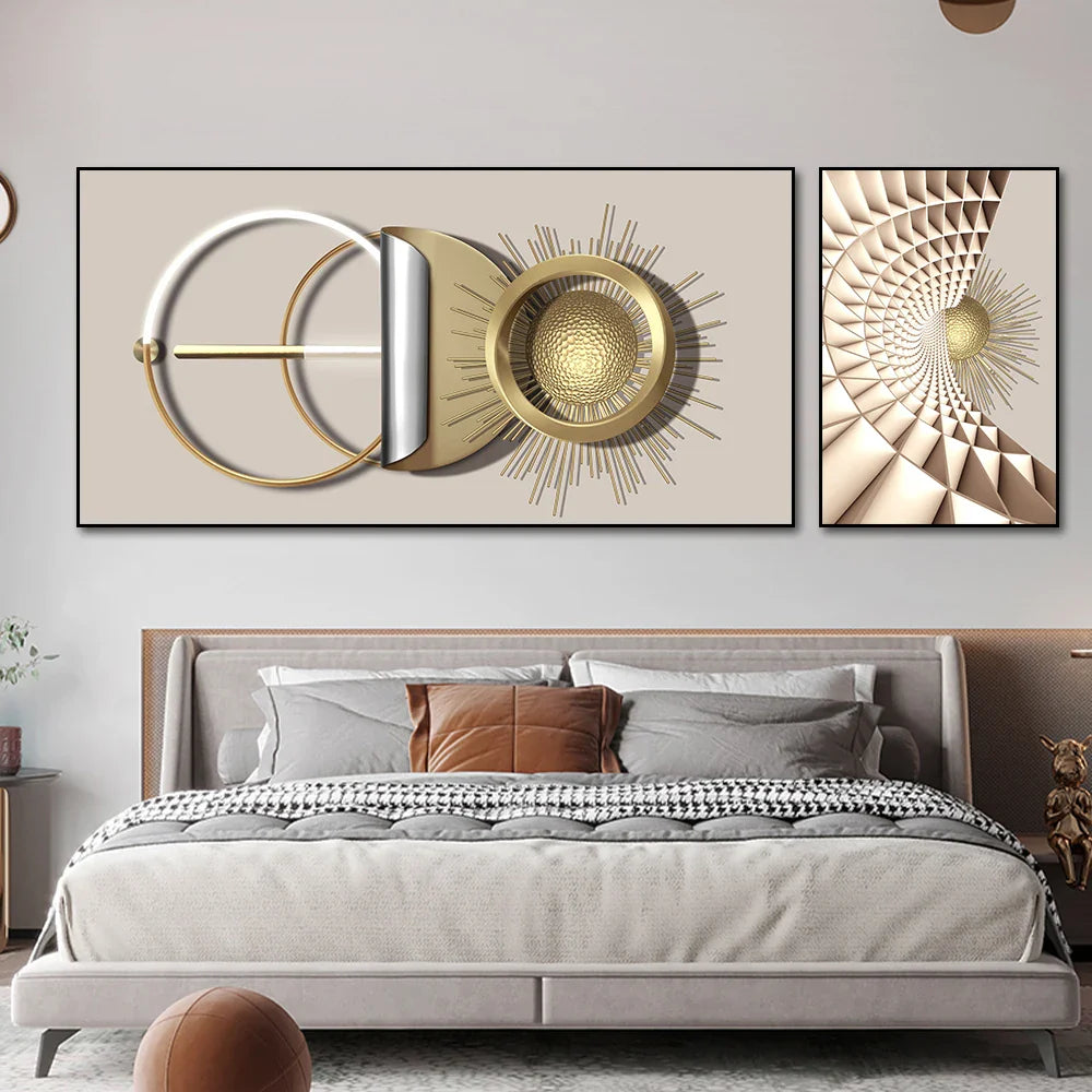 Modern Abstract Golden Sun Moon Geometric Canvas Wall Art