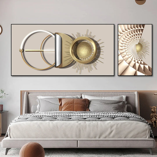 Modern Abstract Golden Sun Moon Geometric Canvas Wall Art