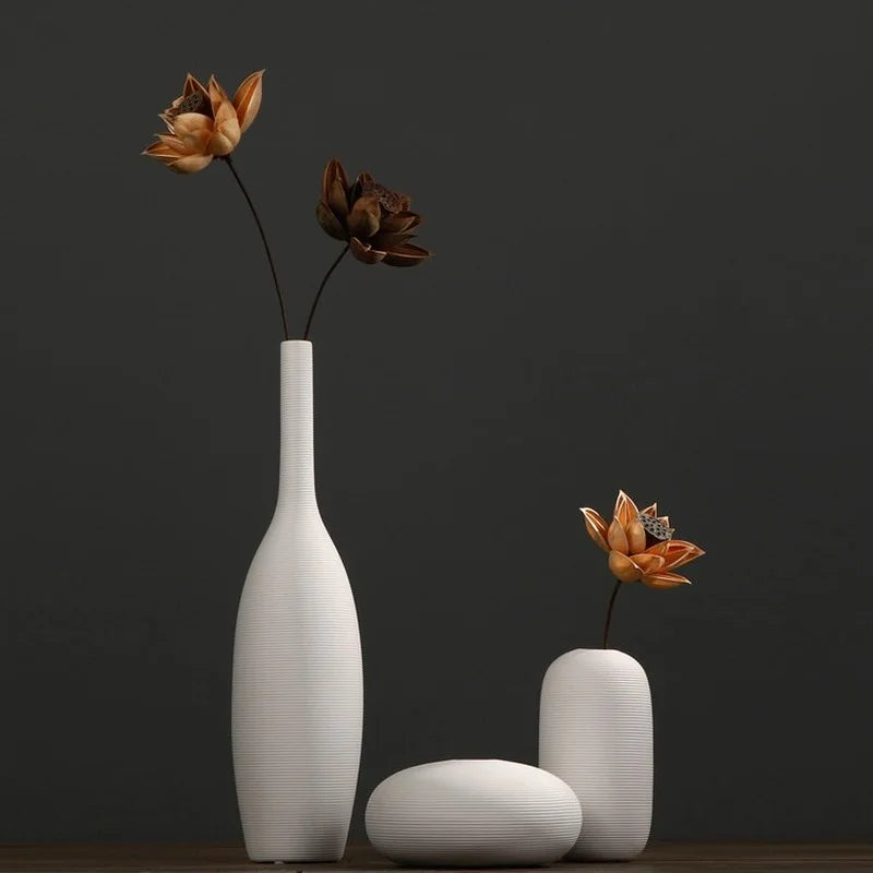 White Ceramic Vase Set for Modern Minimalist Home Decor