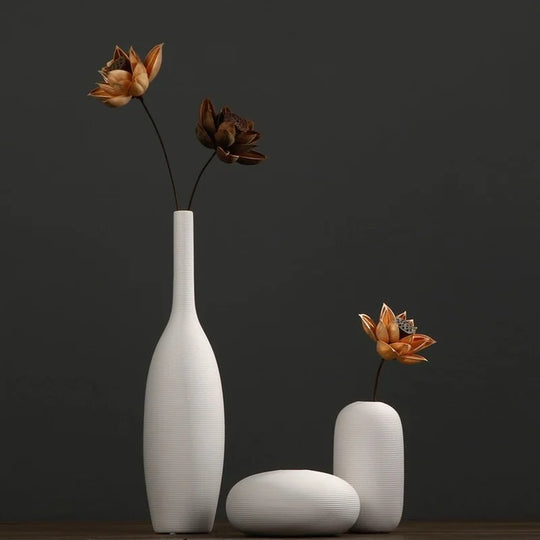 White Ceramic Vase Set for Modern Minimalist Home Decor
