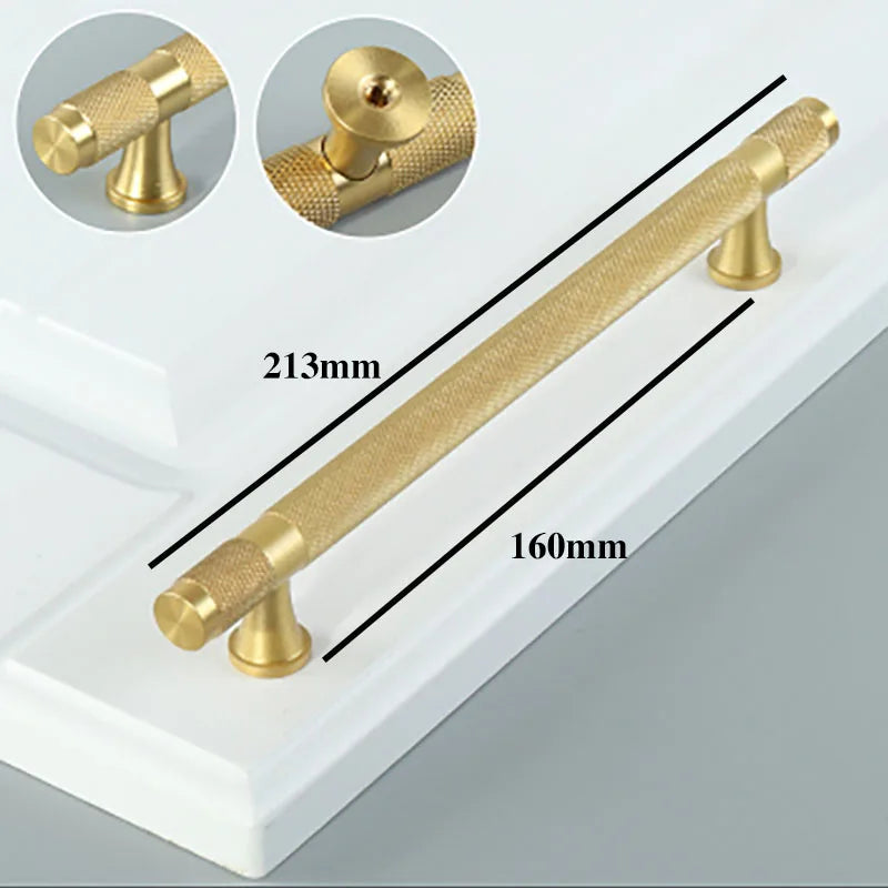 Gold Knurled Brass Handles – Modern Textured Pulls and Knobs for Furniture (50–500mm)