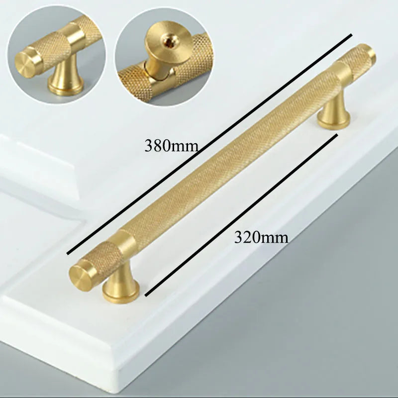 Gold Knurled Brass Handles – Modern Textured Pulls and Knobs for Furniture (50–500mm)