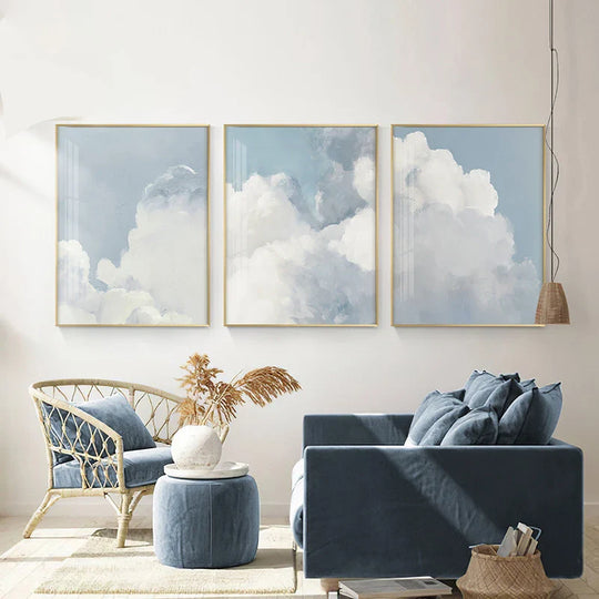 Blue Sky Clouds Abstract Canvas Wall Art Print