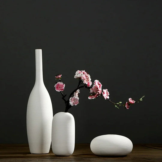 White Ceramic Vase Set for Modern Minimalist Home Decor