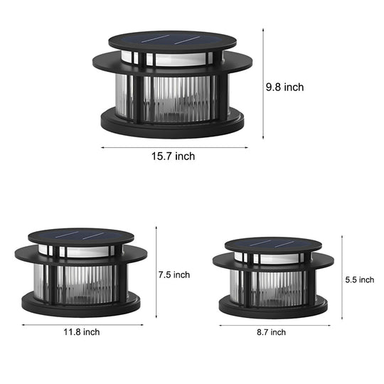 Round Waterproof LED Black Modern Solar Fence Post Lights Pillar Light