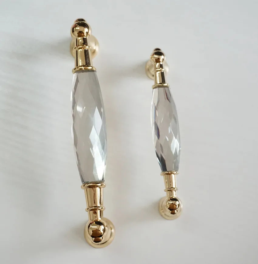 Modern Crystal Glass Drawer Handles – Gold and Black Pulls for Dressers and Cabinets (96mm/128mm)