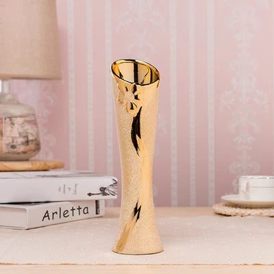 Gold Plated Ceramic Decorative Flower Vase for Home and Events
