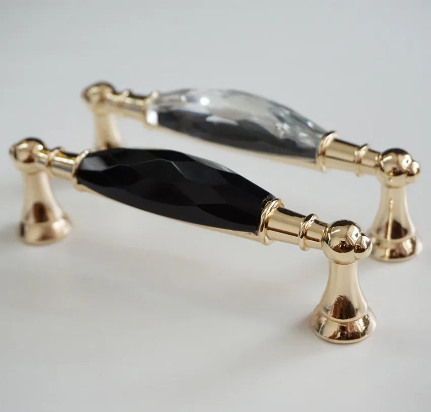 Modern Crystal Glass Drawer Handles – Gold and Black Pulls for Dressers and Cabinets (96mm/128mm)