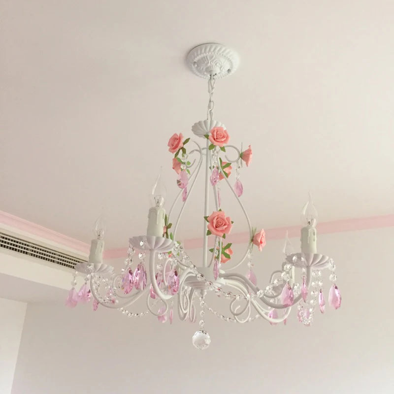 Pink Rose Crystal Wedding Chandelier – Romantic Semi-Flush Ceiling Light