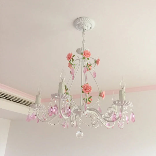 Pink Rose Crystal Wedding Chandelier – Romantic Semi-Flush Ceiling Light