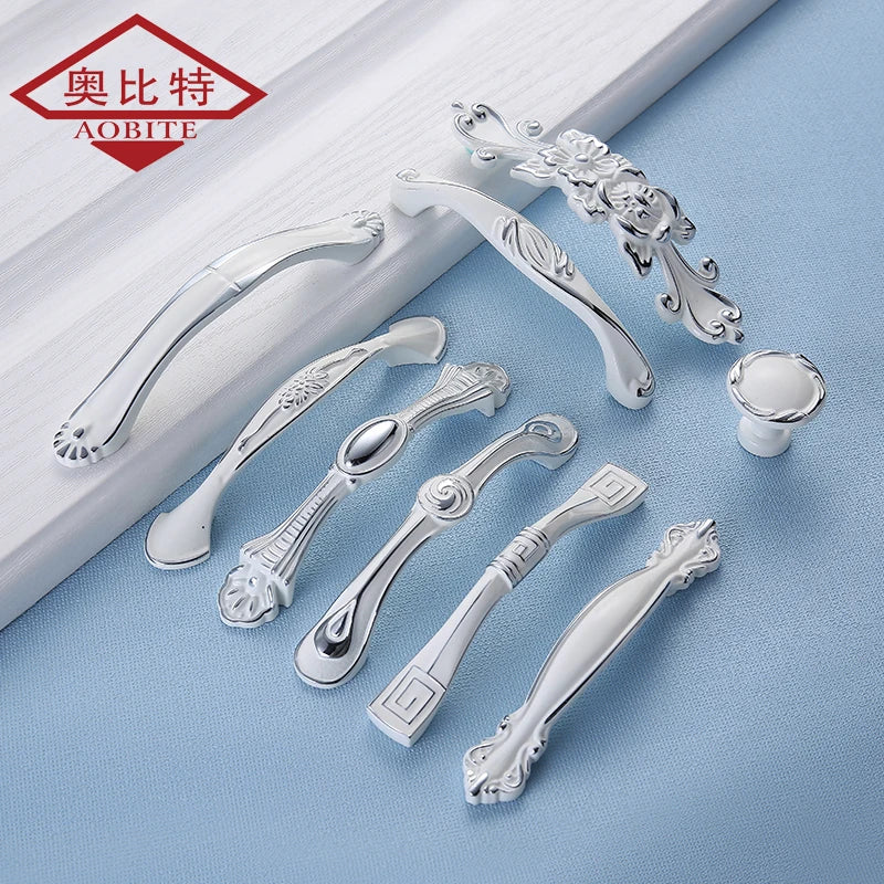 European Ivory White Cabinet Handle – Elegant Zinc Alloy Pulls for Dressers and Cupboards (96mm)