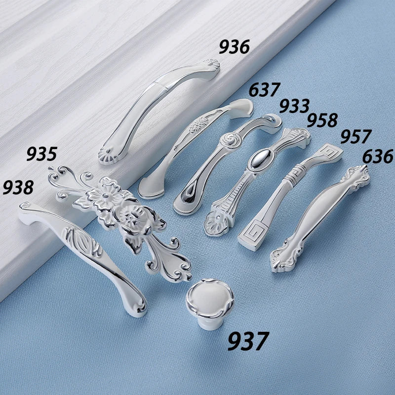 European Ivory White Cabinet Handle – Elegant Zinc Alloy Pulls for Dressers and Cupboards (96mm)