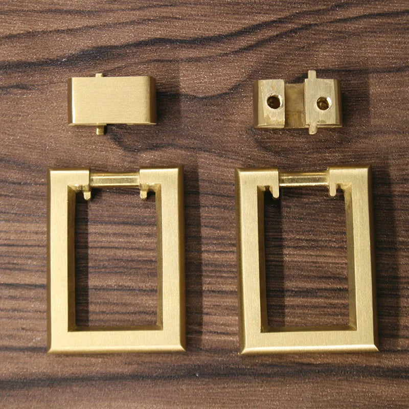 Brass Cabinet Door Handles – Square Pull Ring Knobs for Cabinets and Dressers (Set of 2)