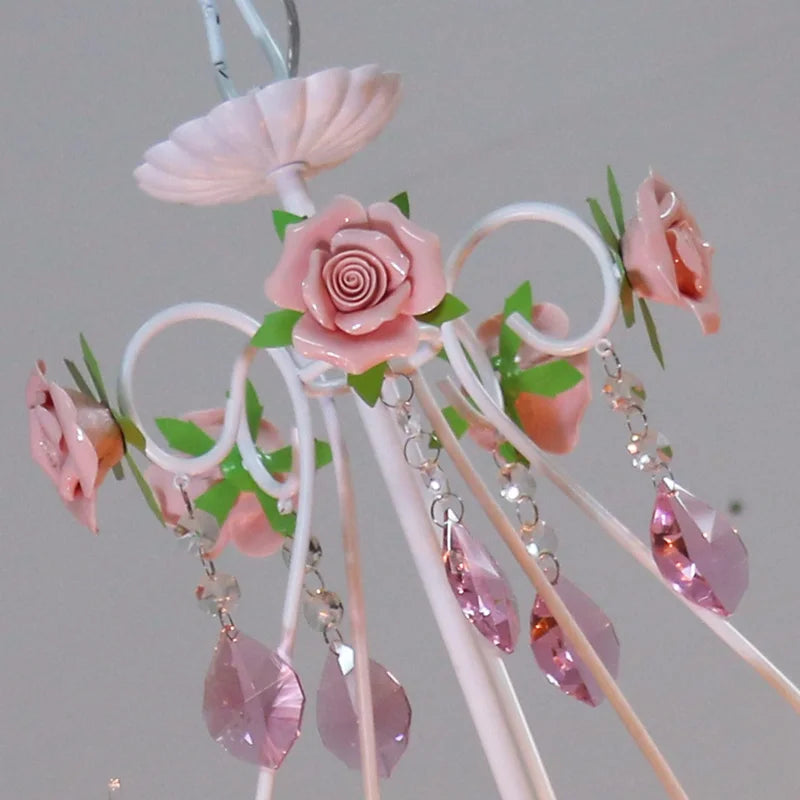 Pink Rose Crystal Wedding Chandelier – Romantic Semi-Flush Ceiling Light