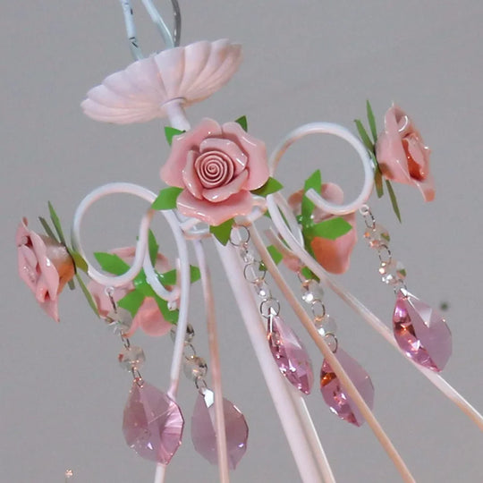 Pink Rose Crystal Wedding Chandelier – Romantic Semi-Flush Ceiling Light