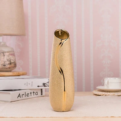 Gold Plated Ceramic Decorative Flower Vase for Home and Events