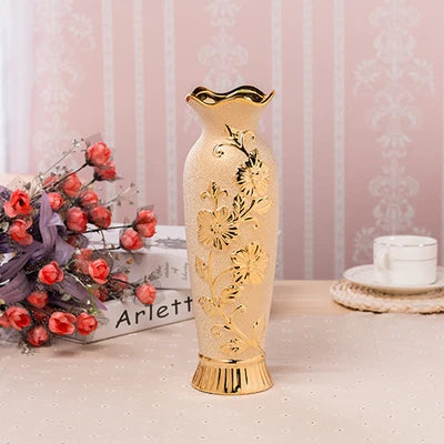 Gold Plated Ceramic Decorative Flower Vase for Home and Events