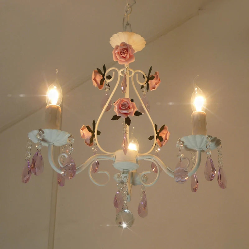 Pink Rose Crystal Wedding Chandelier – Romantic Semi-Flush Ceiling Light