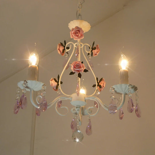 Pink Rose Crystal Wedding Chandelier – Romantic Semi-Flush Ceiling Light
