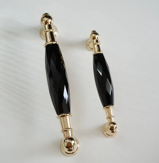 Modern Crystal Glass Drawer Handles – Gold and Black Pulls for Dressers and Cabinets (96mm/128mm)