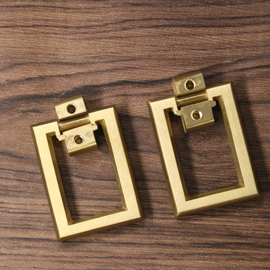 Brass Cabinet Door Handles – Square Pull Ring Knobs for Cabinets and Dressers (Set of 2)