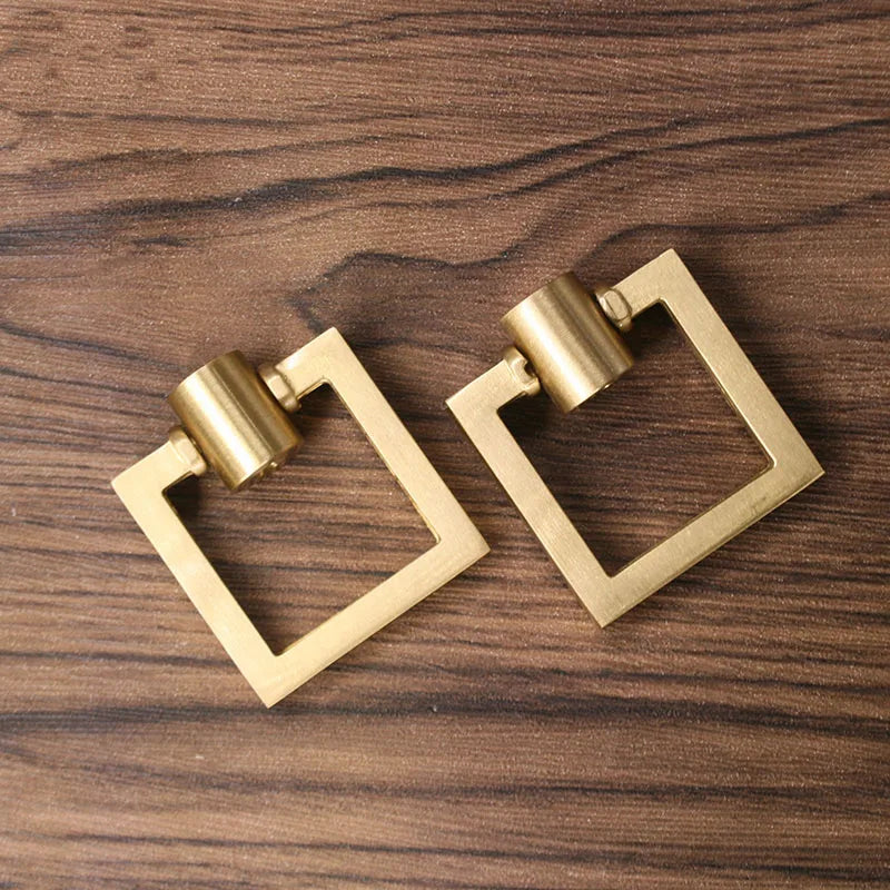 Brass Cabinet Door Handles – Square Pull Ring Knobs for Cabinets and Dressers (Set of 2)