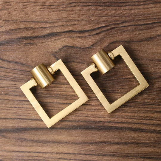 Brass Cabinet Door Handles – Square Pull Ring Knobs for Cabinets and Dressers (Set of 2)