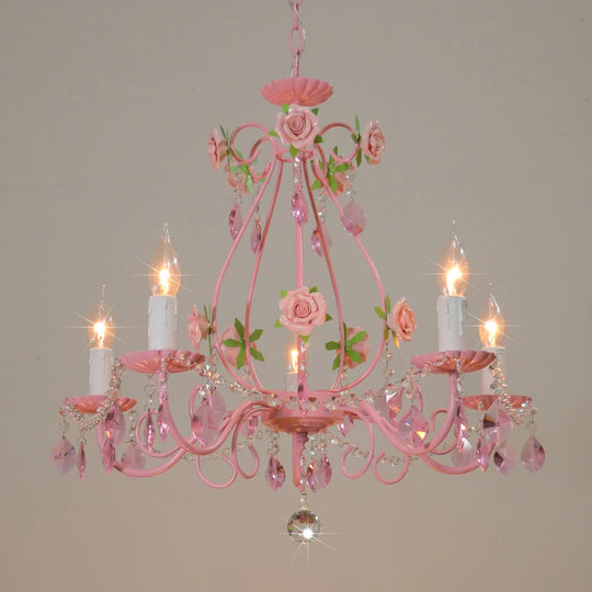 Pink Rose Crystal Wedding Chandelier – Romantic Semi-Flush Ceiling Light