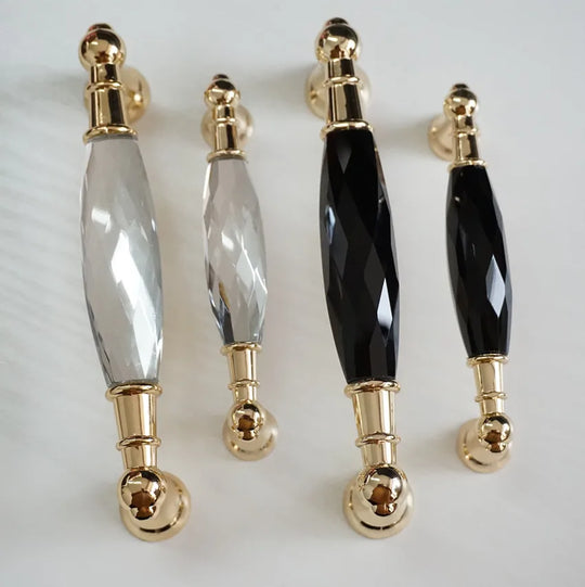 Modern Crystal Glass Drawer Handles – Gold and Black Pulls for Dressers and Cabinets (96mm/128mm)