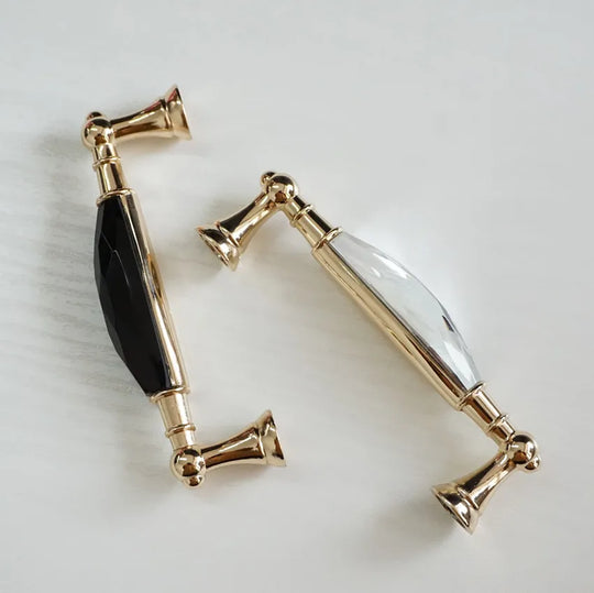 Modern Crystal Glass Drawer Handles – Gold and Black Pulls for Dressers and Cabinets (96mm/128mm)