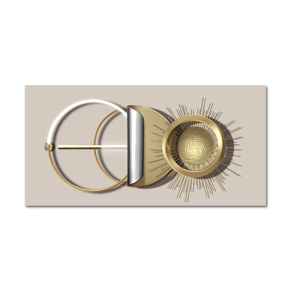 Modern Abstract Golden Sun Moon Geometric Canvas Wall Art