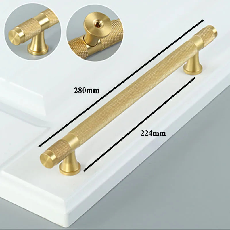 Gold Knurled Brass Handles – Modern Textured Pulls and Knobs for Furniture (50–500mm)