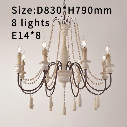 Vintage White Wooden Beads Chandelier – Elegant Foyer & Lobby Pendant Light