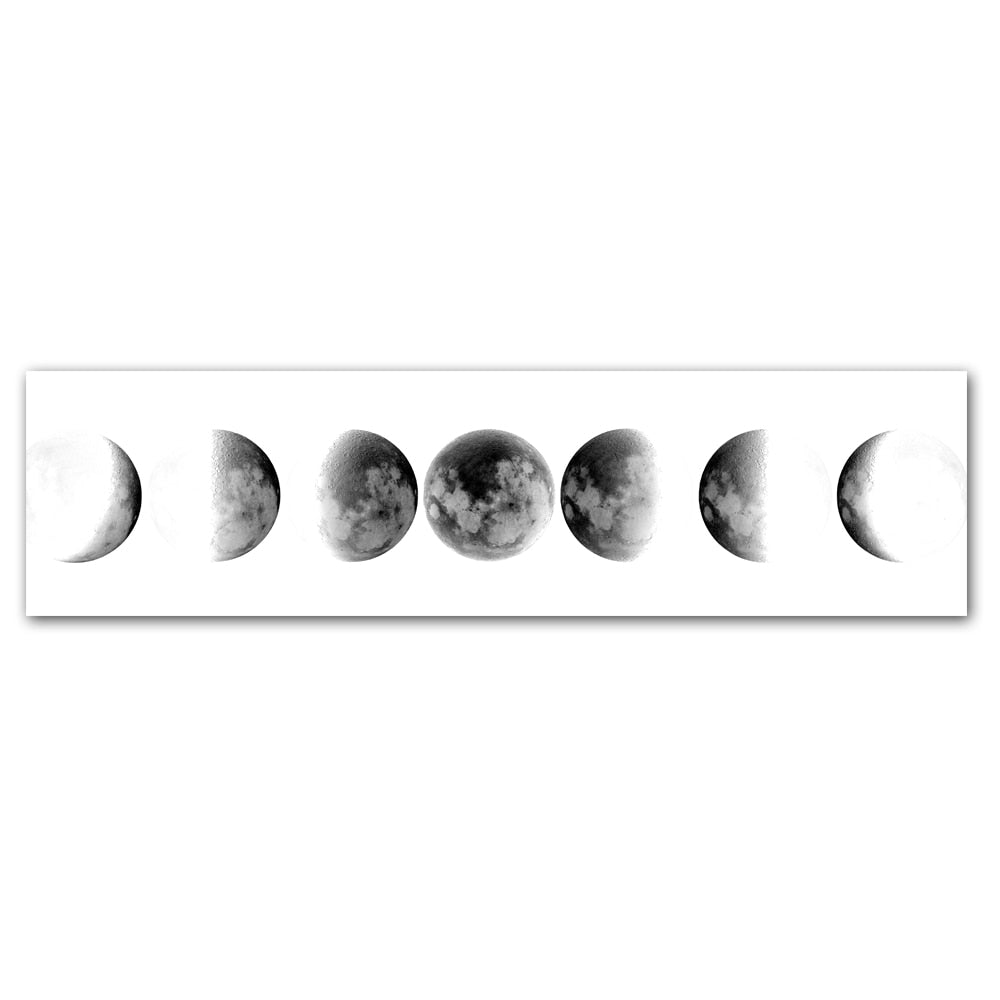 Moon Phases Wide Format Black and White Canvas Wall Art
