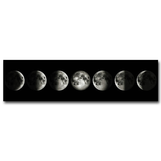 Moon Phases Wide Format Black and White Canvas Wall Art