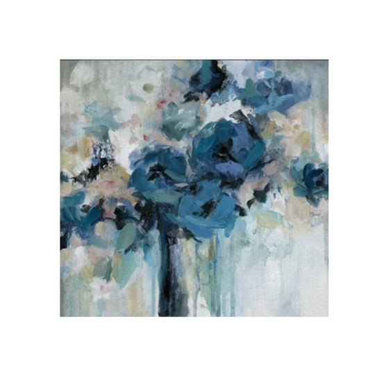 Modern Abstract Blue Floral Canvas Wall Art Square Format Unframed