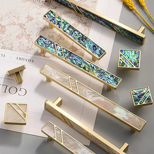 Brass Furniture Handles with Natural Shell – Modern Knobs for Cabinets, Drawers, and Wardrobes