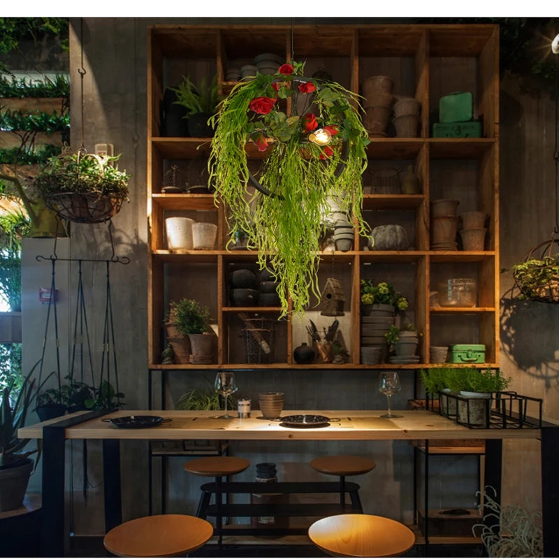 Imitation Green Plant Industrial Chandelier – Creative LED Light