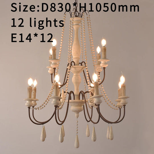 Vintage White Wooden Beads Chandelier – Elegant Foyer & Lobby Pendant Light
