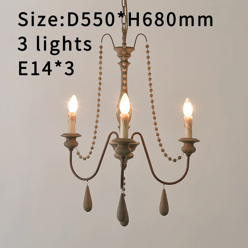 Vintage White Wooden Beads Chandelier – Elegant Foyer & Lobby Pendant Light