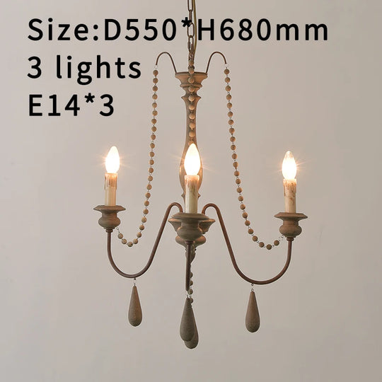 Vintage White Wooden Beads Chandelier – Elegant Foyer & Lobby Pendant Light