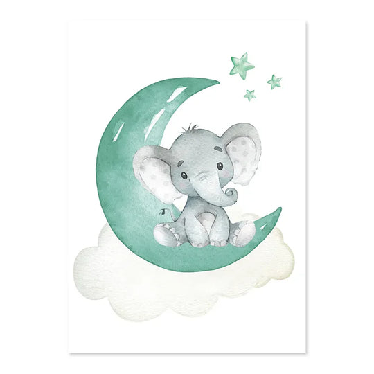 Personalized Baby Name Elephant Moon Nursery Canvas Wall Art Unframed