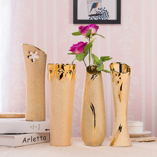 Gold Plated Ceramic Decorative Flower Vase for Home and Events