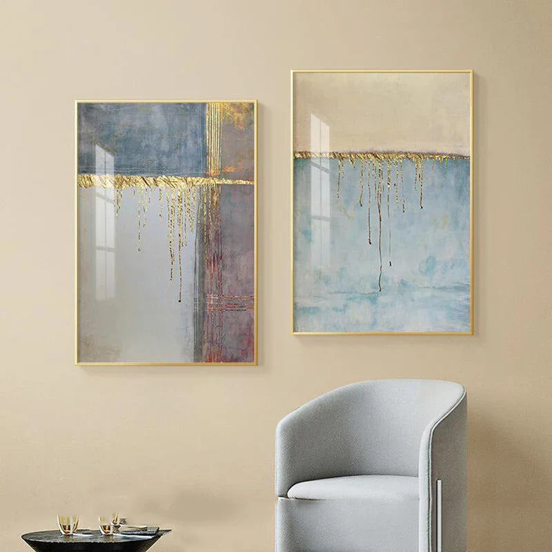 Golden Blue Beige Scandinavian Abstract Canvas Wall Art Unframed