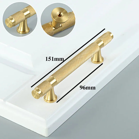 Gold Knurled Brass Handles – Modern Textured Pulls and Knobs for Furniture (50–500mm)