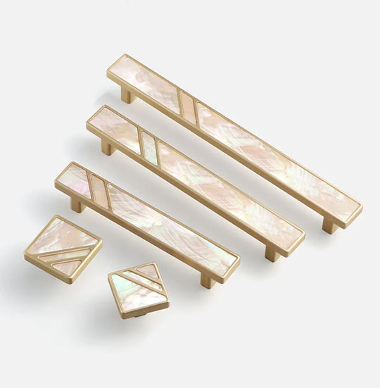 Brass Furniture Handles with Natural Shell – Modern Knobs for Cabinets, Drawers, and Wardrobes