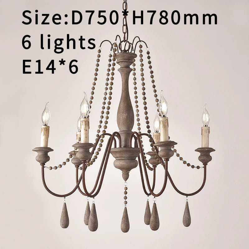 Vintage White Wooden Beads Chandelier – Elegant Foyer & Lobby Pendant Light