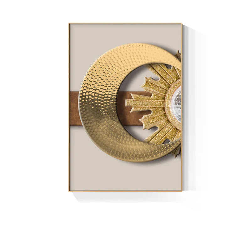 Modern Golden Celestial Geometry Abstract Canvas Wall Art Unframed