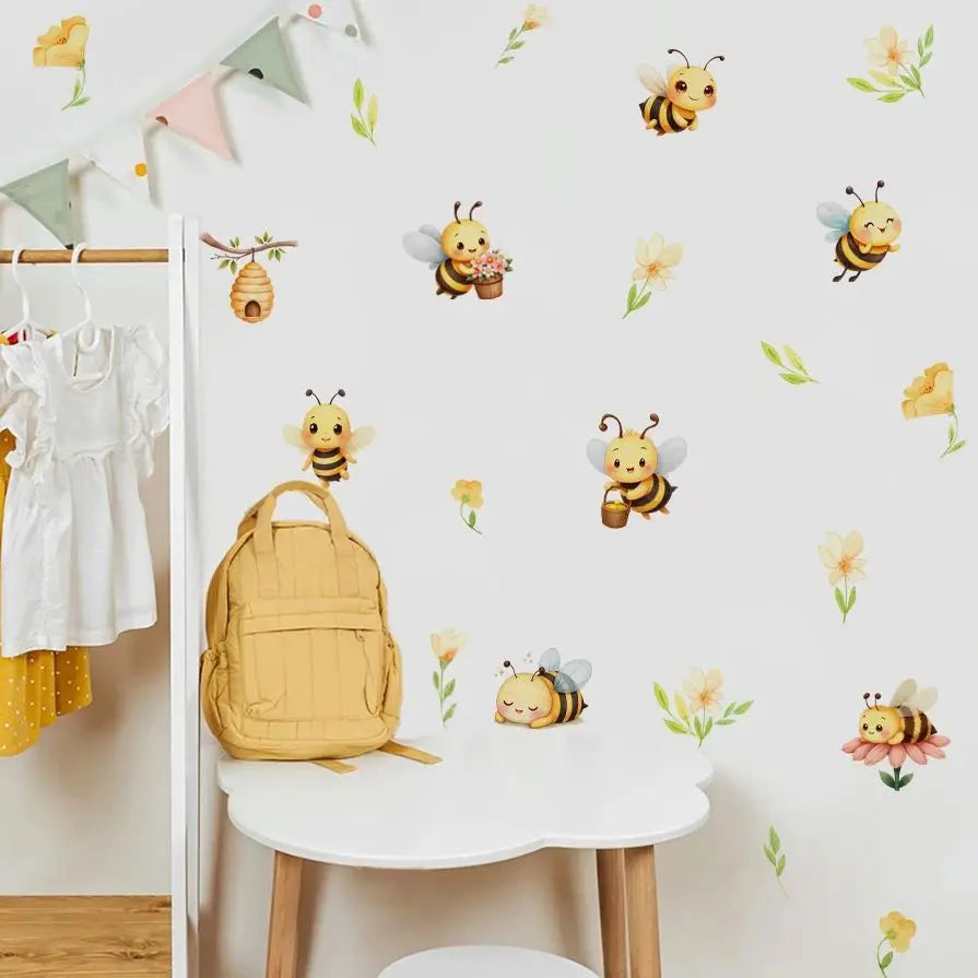 Honey Bee And Rainbow Wall Decals For Kids Room Decor