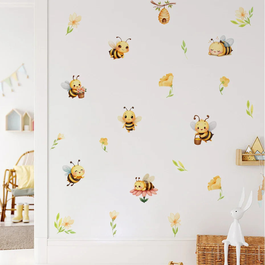 Honey Bee And Rainbow Wall Decals For Kids Room Decor